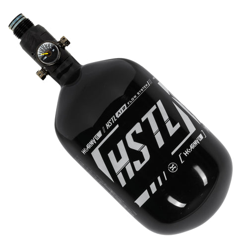 HK Army 68ci 4500psi HSTL HPA Tank - Standard Regulator - Tri Label - Black / White